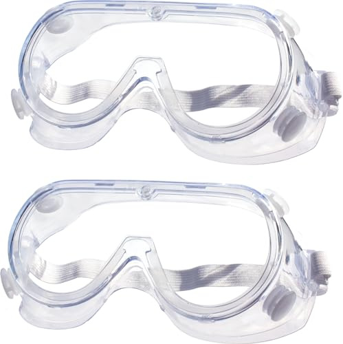 Eyeglasstor skyddsglasögon, 2-pack passar över glasögon, kemiskt skydd, stänkskydd, glasögon för vetenskap, laboratorium, kemi, glasögon, lök, skärning, män och kvinnor, justerbar, vit