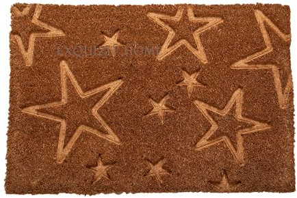 EXQUIZIT HOME® Heavy Duty Coir Door Mat – Natural Coconut Fibre Doormat for Indoor & Outdoor Use, Non-Slip Welcome Mat for Home & Garden Entrances – Durable 15mm Thick Coir Mat 40×60cm (Emossed Stars)