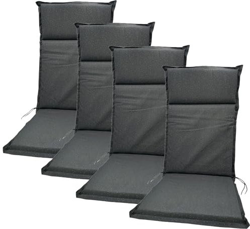BURI 4X Auflagen Set Hochlehner für Gartenstühle ca 118x47x4,5cm Sesselauflagen Polster UV Lichtecht - Gartenstuhlauflagen in grau gepunktet Stuhlkissen Rückenkissen Polsterauflagen
