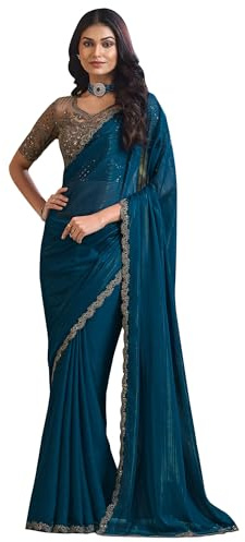 AKHILAM Sari uni en georgette multicolore avec chemisier non cousu pour femme