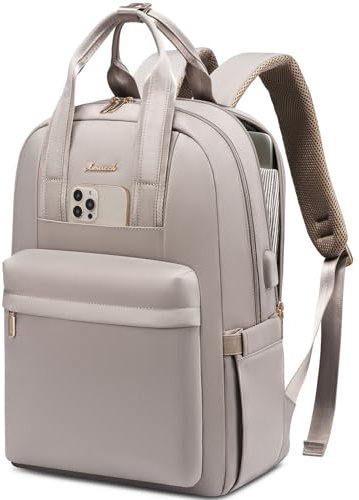 LOVEVOOK Rucksack Damen, 15,6 Zoll Laptop Rucksack Wasserdicht, Elegant Schulrucksack Teenager Mädchen mit Laptopfach, Reiserucksack Arbeitstasche Backpack Women für Schule Reise Arbeit, Taro-grau