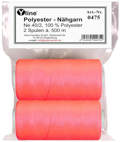 Yline - 1000 m (2 Spulen) Nähgarn für Nähmaschine, Nähfaden Polyester, Syngarn Allesnäher, 0475-14 (neon - pink)