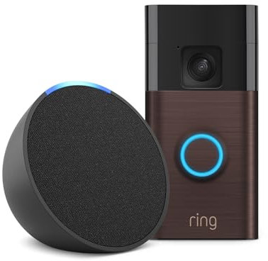 Ring Battery Video Doorbell | Venetian Bronze, Works with Alexa + Echo Pop | Charcoal - Smart Home Starter Kit