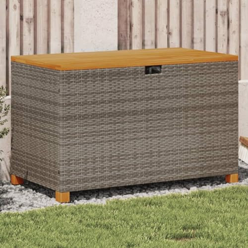 Xichuzi Gartentruhe Grau 110x55x63 cm Poly Rattan Akazienholz, Gartenschrank, Gartenbox, Paketbox, Auflagenbox, Balkonschrank, Gartenkiste, Aufbewahrungsbox Outdoor, Kissenbox - 366286