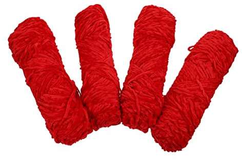 Veemoon 4 Stück Chenille Handgehäkeltes Garn Rot Weiches Selbstgemacht Chenillefaden Für Schals Mützen Pullover Hautfreundlich Für Warmen Winter