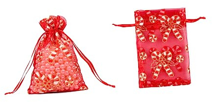 ERINGOGO 10stücke Transparente Weihnachtsbeutel mit Kordelzug Gazebeutel für Gastgeschenke Geschenktüten zum Verschließen Schmuckbeutel aus Organza Partyzubehör für Feiertage