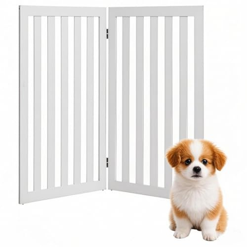 SOARS Absperrgitter Hund, faltbar & freistehend Hundegitter, Schutzgitter für Tür & Treppe, Türschutzgitter Treppengitter für kleine & mittlere Haustiere, Weiß, 101 x 89 cm