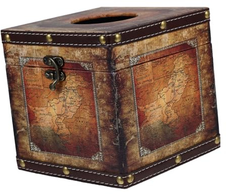 Zerodeko Vintage Caja de Pañuelos Caja Decorativa Cuadrada Marrón, de Madera y PU Práctica y Duradera, Hogar y Escritorio