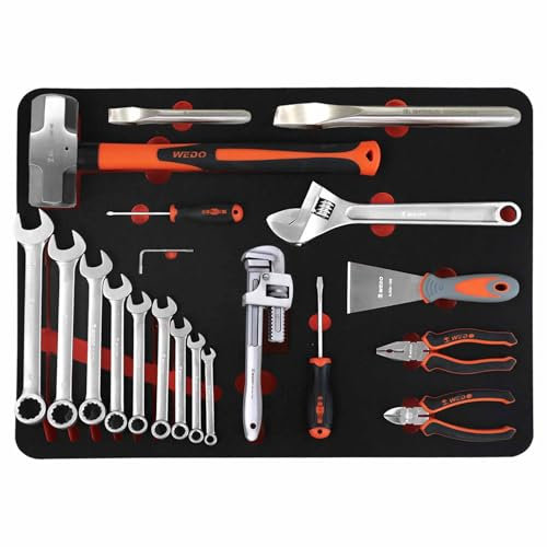 WEDO 20PCS Tool Set Stainless Steel,9pcs Combination Wrench,Cold Chisel,Screwdriver,Sledge Hammer,Combination Pliers,Side-Cutting Pliers,Adjustable Spanner,Pipe Wrench