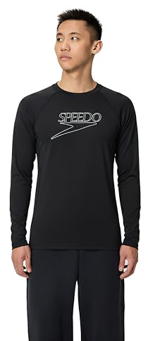 Speedo End+ Long Sleeve Camiseta de natación Rashguard para Hombre, Negro, L