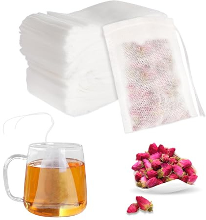 HOMIKLSA 300 Stück Teebeutel für Losen Tee, 7 X 9 cm Teefilter für Losen Tee mit Kordelzug, Selbstbefüllen Tee Sieb Für Obsttee Duftender Gewürze Vanille Lavendel Kaffee