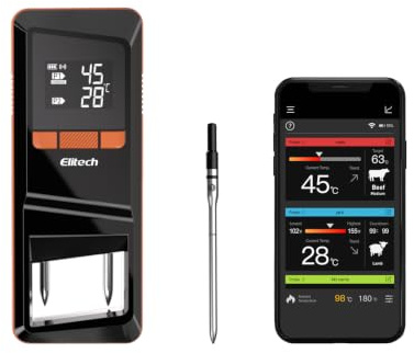 Elitech Bluetooth Fleischthermometer Kabellos mit App & Doppelsonden, IP67 Wasserdicht, Temperaturmessbereich 0-300°C, Präzises Grillthermometer für Ofen, Grill, Rotisserie, Airfryer, Küche