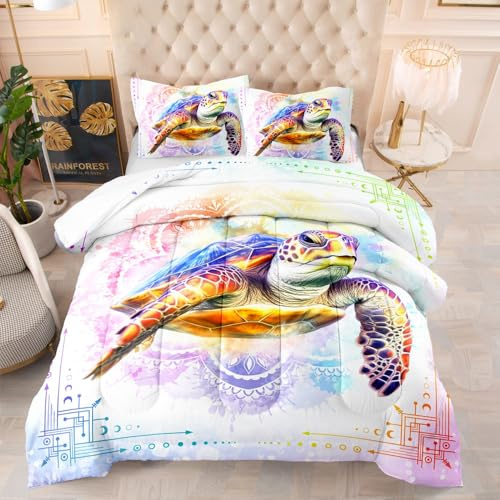 Coverless Duvet Double Animal Mandala Colorful Coverless Duvet Kids Microfiber Comforter Double Bed Lightweight Quilted Bedspread All Seasons Quilted Bed Throw+2 Pillowcases(50x75cm) 203x228cm
