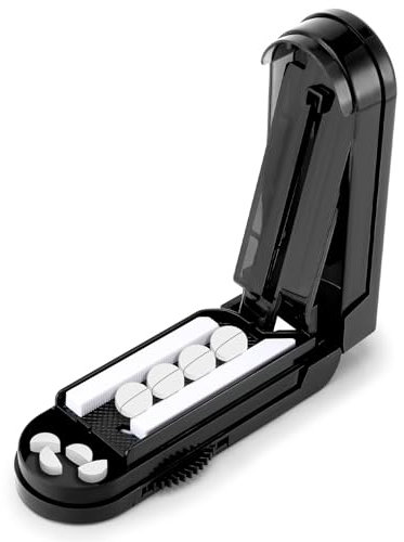 Zikenis Taglia Pastiglie,Tagliapillole multiplo,Separatore di Pillole con Lama,Tagliapillole con scomparto portaoggetti,per Anziani,Bambini,Animali domestici e Portare con te Farmaco Quotidiano,Nero