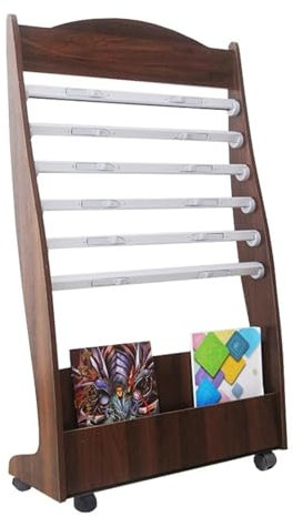 Zeitschriftenständer Einfacher Zeitungsständer for Büro, Zeitungsständer aus Holz, bodenstehender Zeitungsständer, vertikaler Bücherständer, Zeitungsständer aus Walnussholz mit sechs Zeitungsklammern
