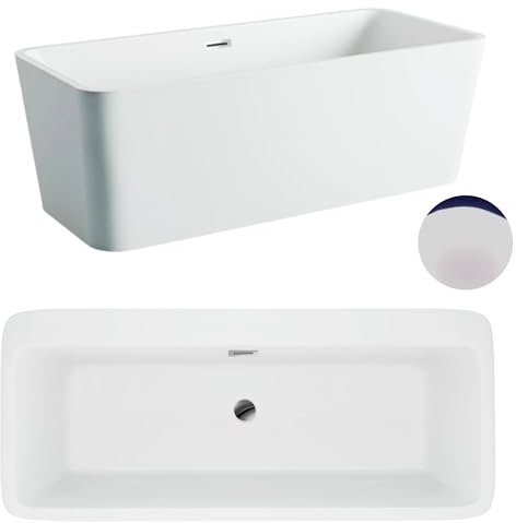 Aquauno - Baignoire rectangulaire autoportante 170 x 80 cm en acrylique sanitaire de qualité supérieure - Baignoire en acrylique avec bonde clic-clac, trop-plein, couvercle, bonde et cadre en acier