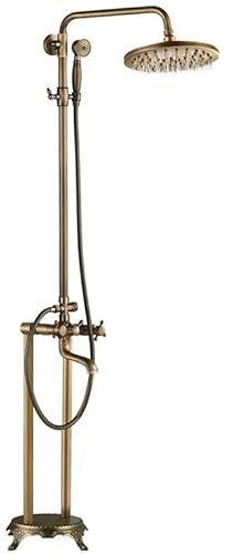 Agteruo Shower Sets for Bathroom Floor Mounted Bath Tub Faucet Clawfoot Free Standing Bath Shower Mixer Tap with Handshower 8 Rainfall Shower System Antique Brass