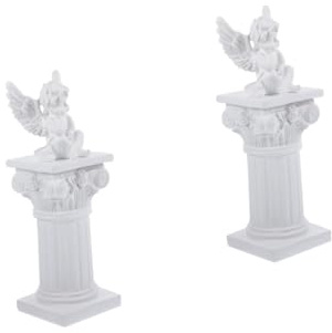 PRETYZOOM 2 Sets Roman Column Resin Statue Desktop Stand Greek Mythology Inspired Decorative Figurine with Angel Sculpture Detailed Resin Craft for Home Office Bookshelf Ornament Unique