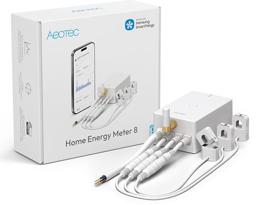 Aeotec Home Energy Meter 8 - Compteur électrique intelligent - Surveillance en temps réel de la consommation et de la production - Z-Wave Long Range - 3 bornes d'alimentation 60 A - Prise en charge du