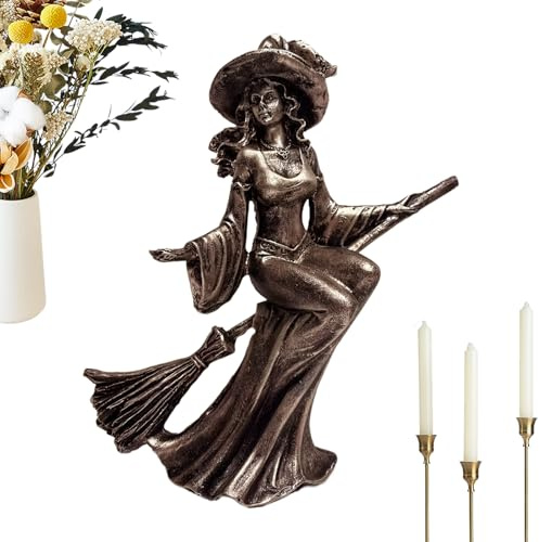 Generisch Halloween Hexe Statue,Halloween Deko Hexen Figur - Retro Magier Dekofigur Festtags Deko Sammlersstück Zimmerdekoration Für Schreibtisch Kaminsims Schlafzimmer