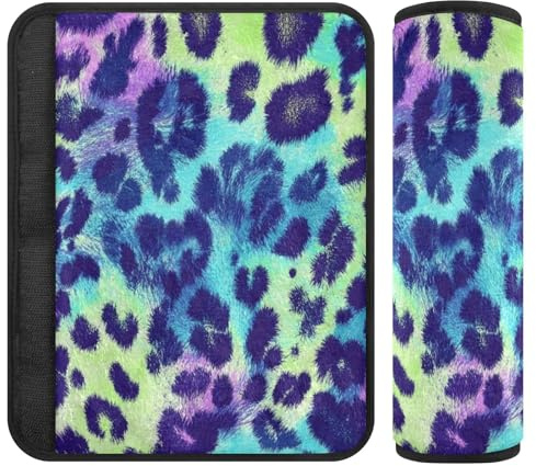 Colorido estampado de leopardo psicodélico, paquete de 2 almohadillas acolchadas para correa de asiento de coche, cinturón de seguridad cortado en el cuello, accesorios de avión para carro