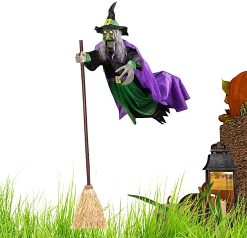 Schwebende Hexe ABS Animierte Halloween Hexe Fliegende He-xe Halloween De-KOR Auf BES-en Beleuchtete Deko Für Cosplay Aktivitäten Gartenparty Spukhaus Terrasse Festival Veranstaltung Outdoor Haus
