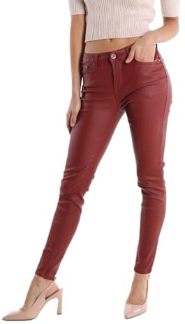 JOPHY & CO. Pantalon femme taille haute slim fit effet cuir – Jeggings élastiques avec poches, confortables et polyvalents (cod. 6688), bordeaux, S
