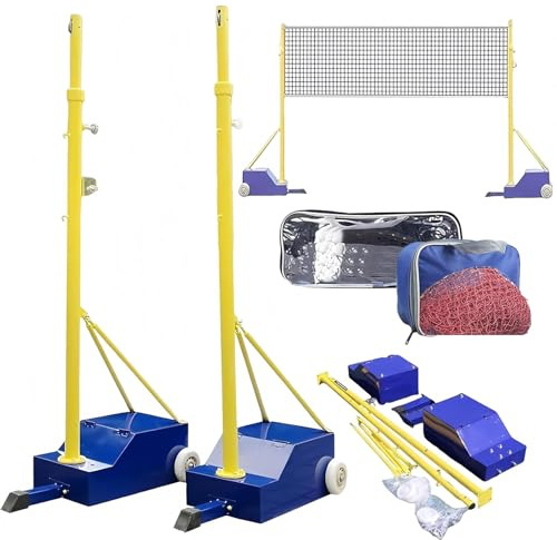 Volleyball-/Badminton-Pfosten, Badmintonnetzhalterung, mobiles Netz, Badmintonnetzrahmen mit Rollen, kastenförmiger Netzpfosten, Stahlständer mit stabilem Sockel, Volleyball-Set (1,55-2,1m)