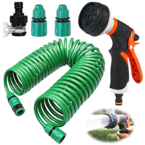 Gartenschlauch Flexibel, 15M Flexibler Wasserschlauch, Spiralschlauch Komplett Set, Gartenschlauch 3/4 Zoll, Flexibler GartenschlauchMit 5 Funktions Brause, Für Autowäsche, Haustierdusche
