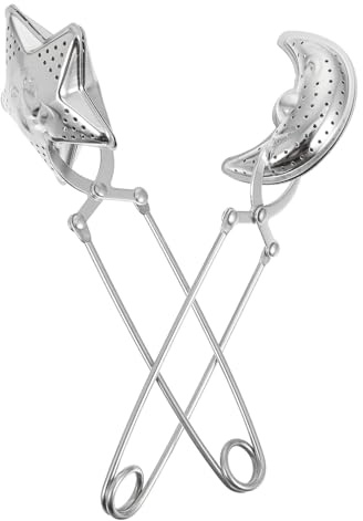 Housoutil Lot de 2 Pinces à Thé en Acier Inoxydable Argenté Infuseurs Créatifs D’étoile Lune Passoires à Thé à Long Manche en Vrac pour Maison et Bureau Utilisation Facile