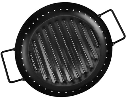 NUOBESTY Non-Stick Round Iron Barbecue Pan BBQ Tray Waterproof Grill Plate for Professional Use and Home Cooking with Vegetables and Meat
