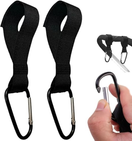 ZZHBOO 2 Ganci Passeggino, Multifunzione per Sospendere Borse, Borsette, Accessori, Per Carrozzine, Sedie a Rotelle, Seggiolini Auto, Colore Nero, 20x130mm
