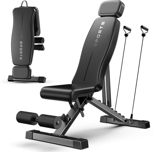 Botifly Klappbare Hantelbank, Multifunktionale Fitnessbank mit 8-fach | Verstellbarer Rückenlehne, Bauchtrainer, Schrägbank für Zuhause& Ganzkörper-Workout, Bankdrücken u. Beincurl, Belastung 300kg