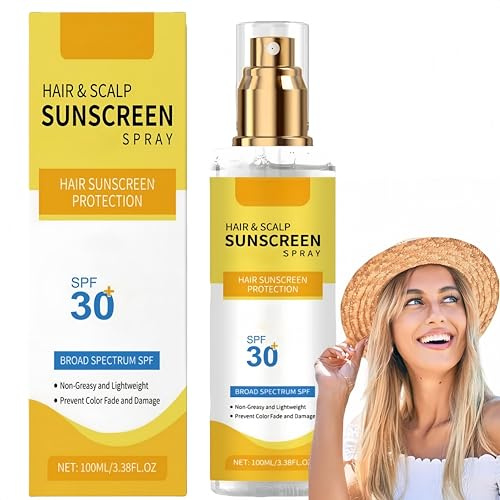 Scalp & Hair Sunscreen Spray,Spray Sunscreen SPF 30,Hair Sun Protection S-pray,Prevent Color Fade & Dryness,Waterproof,Moisturizing,Non-Greasy & Lightweight,Suitable For Hiking,Beach,Running,100ml