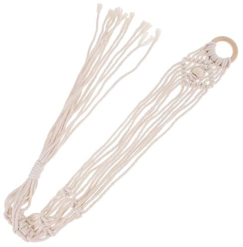Support de Guitare en Macramé Mural Beige en Coton à Pompons | Guitare Électrique et Ukulélé, Décoration Murale Maison, Style Pastoral Délicat et Créatif