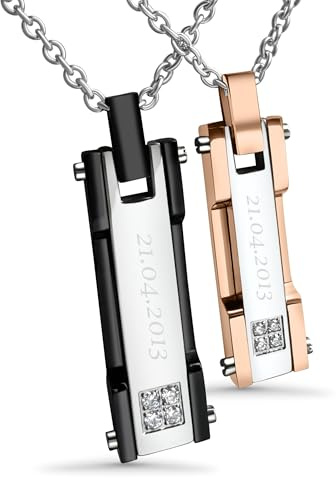 Hanessa Personalisierte Kette mit Gravur Edelstahl mit Anhänger Rechteck in silber schwarz gold - Personalisierte Halskette für Frauen Männer Damen Herren - Personalisierter Schmuck