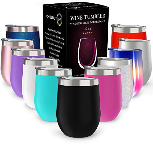 CHILLOUT LIFE 12 oz Stainless Steel Tumbler with Lid - Wine Tumbler Double Wall Vacuum Insulated Travel Tumbler Cup for Coffee, Wine, Cocktails, Ice Cream