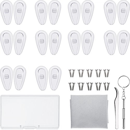 Kit de Réparation de Lunettes 10 Paires Plaquettes de Nez en Silicone Chambre à Air Nose Pads Lunettes à Visser avec Vis Pincette et Chiffon de Nettoyage (13 mm)