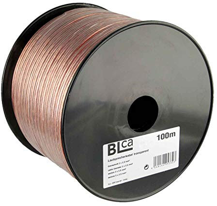 DCSk BLca – 100m - 2 x 2.5mm² - Cable para altavoces – Cable CCA para altavoces, Adecuado parapara receptores, sistemas estéreo, audio y Hifi, Transparente