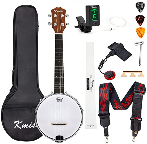 Kmise Concert Size Banjolele, 23'' Sapele 4 Strings Portable Mini Banjo Ukulele, With Gig Bag, Tuner, Banjos Strap, Strings, Piezo Pickup, Picks, Ruler, Wrench, Bridge Beginner Kit for Professionals
