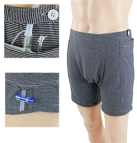 DYHQQ Inkontinenzpflege Hosen Katheter Unterwäsche für ältere Menschen, Urin Drainage Bag Hosen Bauchoperationen Patienten, Stoma Drainage Bag Pflege Kleidung,Men,XL