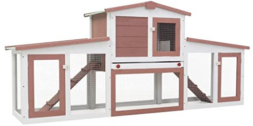 vidaXL Holz Großer Kaninchenstall Hasenstall Kaninchenkäfig Hasenkäfig Kleintierstall Hasenvilla Meerschweinchen Braun Weiß 201x45x85cm