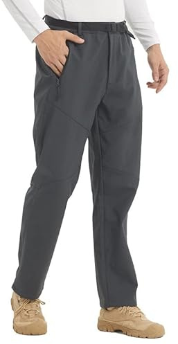 LANBAOSI Vandringsbyxor herr vinter fleece fodrade byxor softshell utomhus termiska arbetskläder skidåkning golf promenader vattentäta byxor, Grå, M