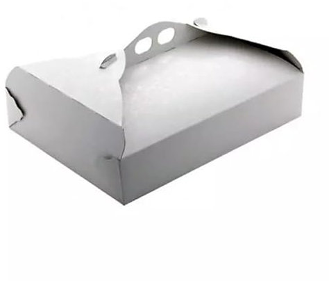 MAQA 10 pezzi Scatola per torta rettangolare in cartone bianco e oro con maniglia, Porta dolci, pasticcini biscotti per asporto varie misure (1, 17x24 cm)