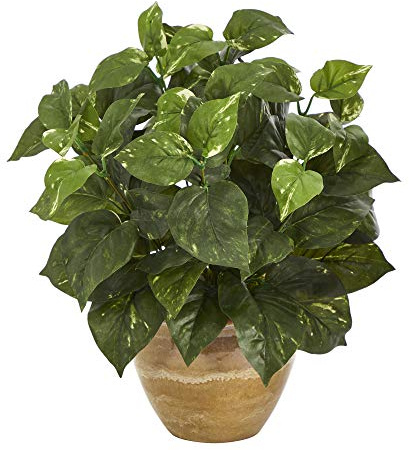 Nearly Natural 14in. Pothos Artificial Plant in Ceramic Planter