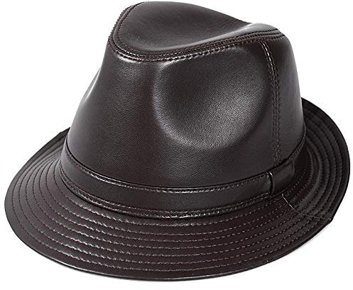 DongBao Herrenhut mit Leder -Leder Fedora Trilby Hut Panamahut Lederhut- Oilskinhut Winter/Sommer