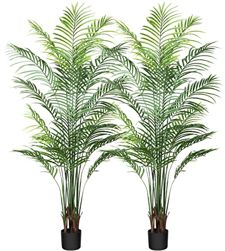 Artificial Areca Palm Plant 6Ft Fake Tropical Palm Tree, Perfect Faux Dypsis Lutescens Plants in Pot for Indoor Outdoor House Home Office Garden Modern Decoration Housewarming Gift,2Pcs