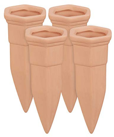 Relaxdays Tonspitzen Bewässerung, 4er Set, für Wein- & PET-Flaschen, Balkonkästen & Topfpflanzen, Gießkegel, terrakotta, Terakotta