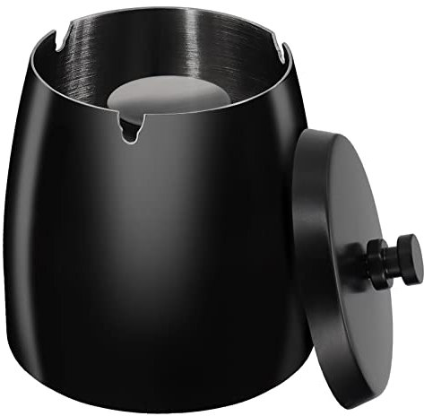 HONZUEN Aschenbecher für Draussen,Aschenbecher mit Deckel, Windaschenbecher Edelstahl Ashtray Outdoor Sturmaschenbecher fur Draußen Tischaschenbecher Winddichter für Garten Balkon,Schwarz Groß
