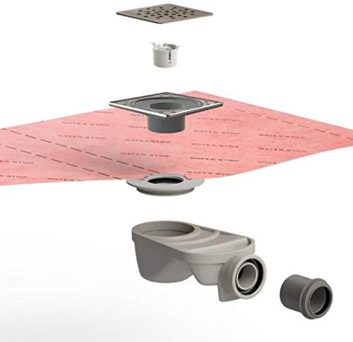 Bricoloco Kit impermeabilización plato ducha. Lona impermeable ducha de obra sumidero adherido. Rejilla inox y lona técnica de 150x200cm.Solución total de impermeabilización fácil instalación